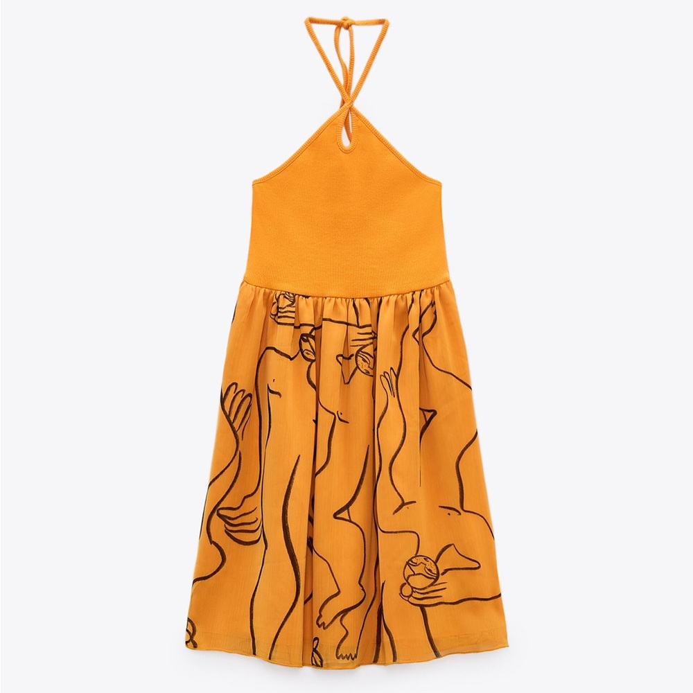 NWT! ZARA Dina Bukva Orange Haltered Empire Cut Dress!